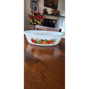 Vintage Fire King Ovenware Vegetable Print Oval Casserole Dish